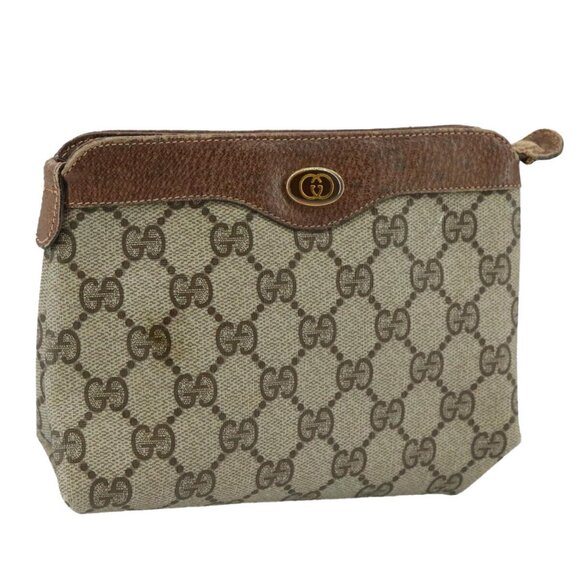 GUCCI GG Supreme Pouch PVC Leather Beige 64 01 020 Auth - Picture 1 of 15